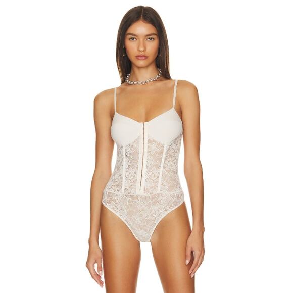 NWT Free People X Intimately FP Lace Night Rhythm Corset Bodysuit Ecru Small - Picture 1 of 11